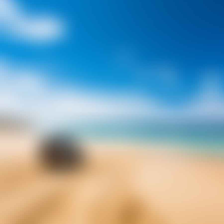 A 4WD vehicle driving on a beautiful sandy beach with the ocean in the background